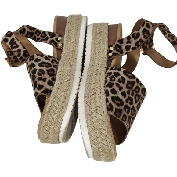 Forever Leopard Animal Print Sandals Espadrille Women Size 8.5 Ankle Strap Brown - Picture 4 of 7